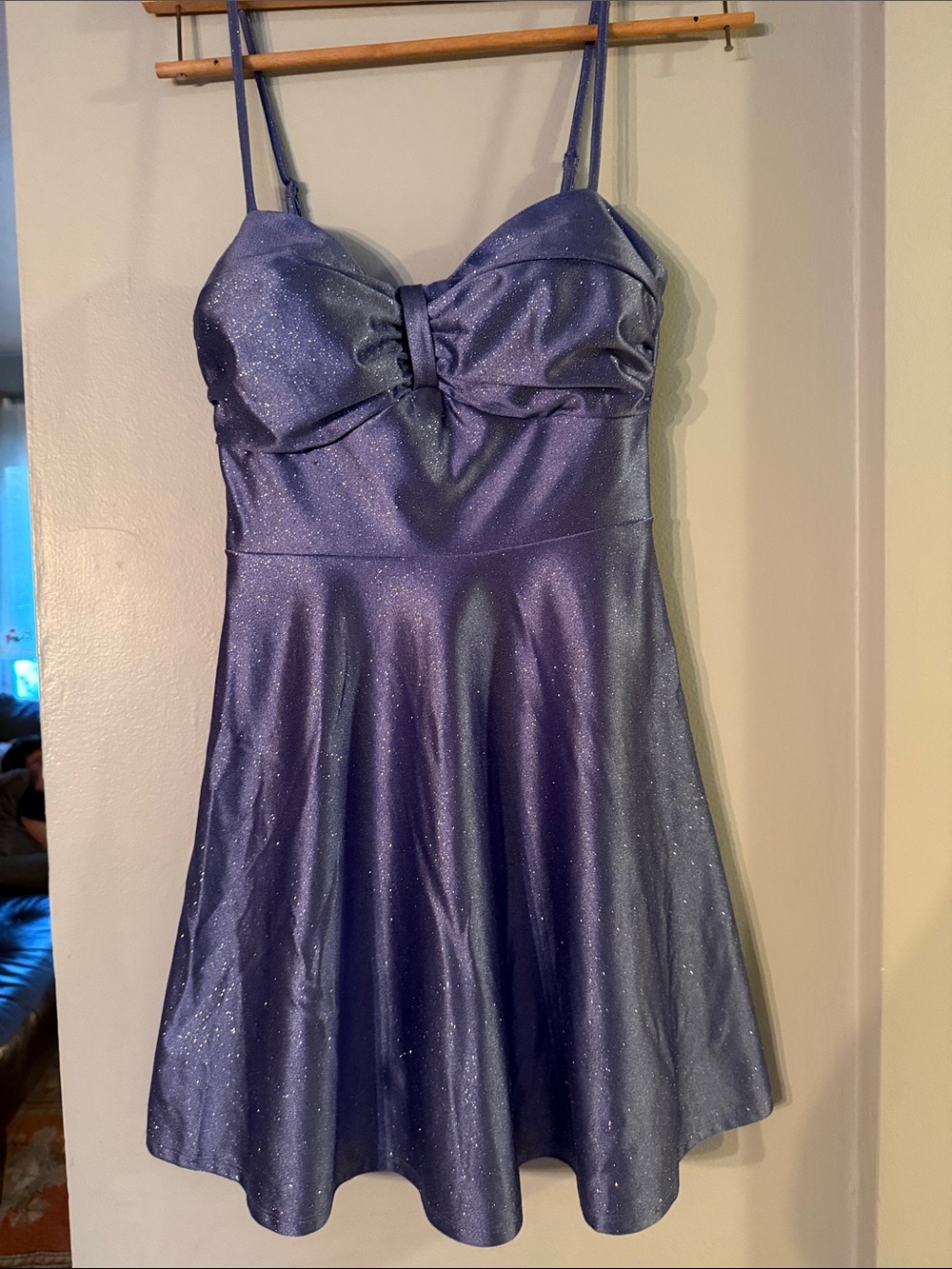 Windsor Shimmery Periwinkle Bow-Detail Fit & Flare Prom Dress